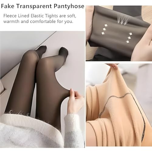 OLSIC Women’s Winter Warm Fleece Lined Transparent Tights | Velvet Thermal Sheer Leggings | Ultra-Stretch High Waist Body Shaping Pantyhose for Cold Weather | Slim Look Warm Stockings - Image 4
