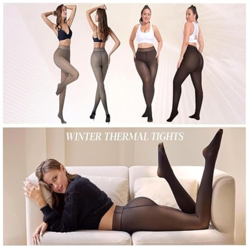 OLSIC Women’s Winter Warm Fleece Lined Transparent Tights | Velvet Thermal Sheer Leggings | Ultra-Stretch High Waist Body Shaping Pantyhose for Cold Weather | Slim Look Warm Stockings - Image 2