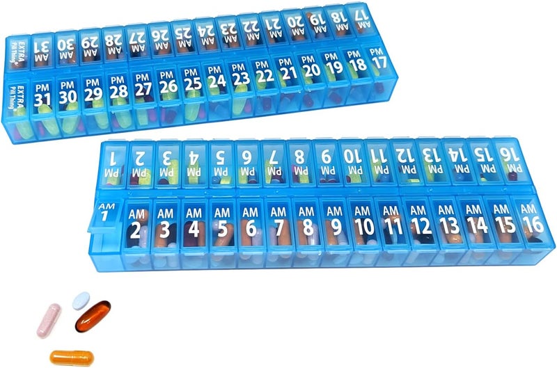 Blue AM PM Pill Organizer for 31 Days