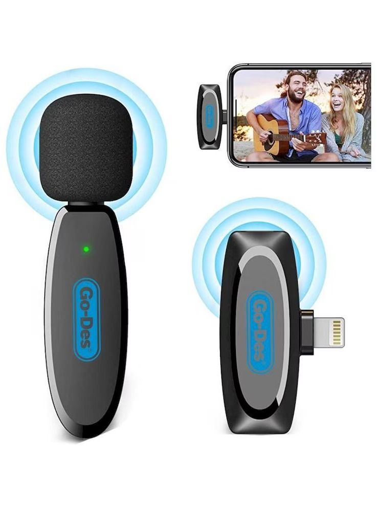 GO-DES Professional Portable Wireless Digital Microphone Outdoor Mini Noise Cancelling Lapel Mic For iPhone Black - Image 1