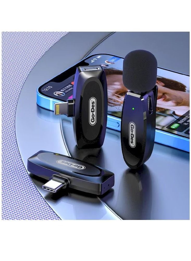 GO-DES Professional Portable Wireless Digital Microphone Outdoor Mini Noise Cancelling Lapel Mic For iPhone Black - Image 2