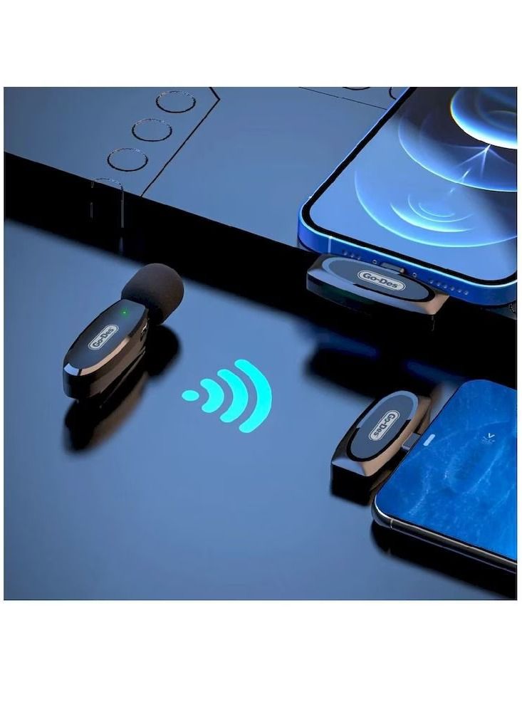 GO-DES Professional Portable Wireless Digital Microphone Outdoor Mini Noise Cancelling Lapel Mic For iPhone Black - Image 3