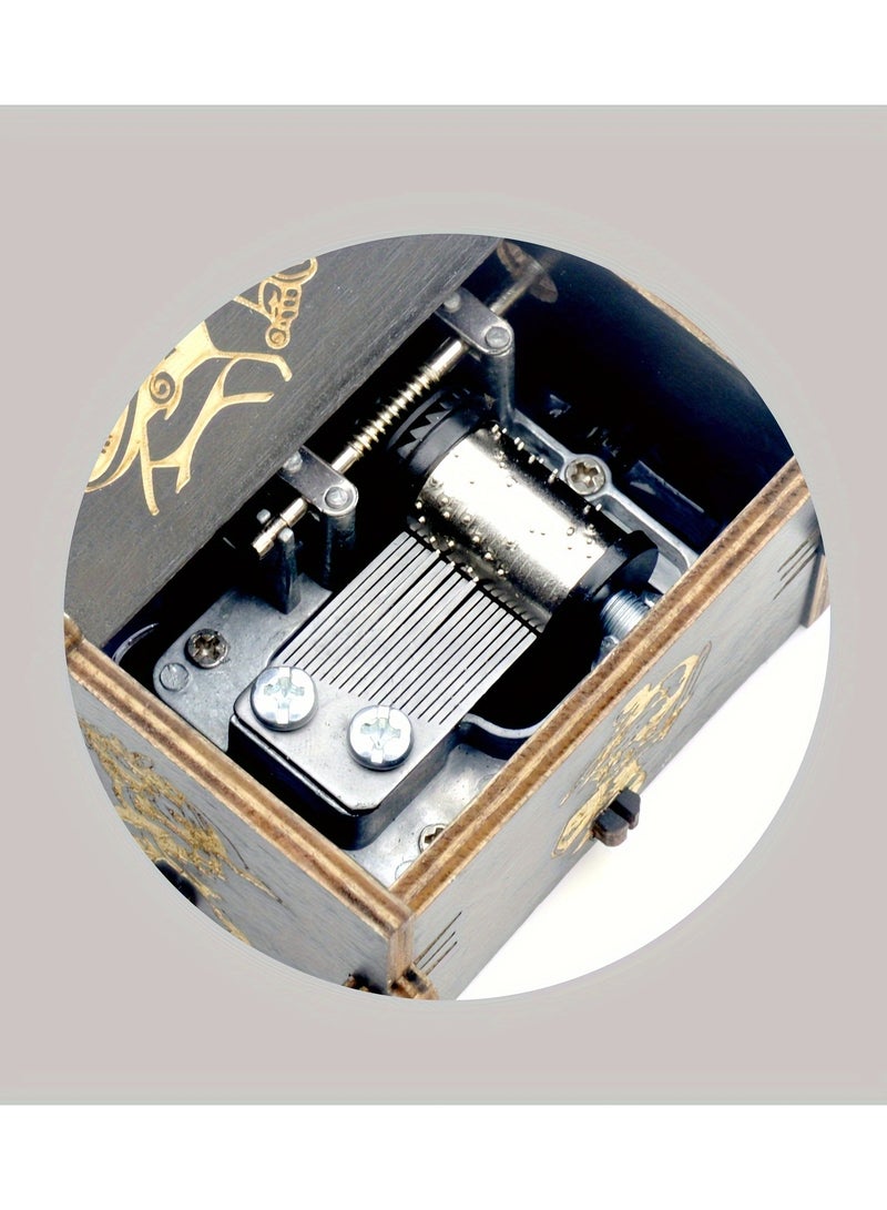 Movie Theme Music Box, Hand Crank Wooden Vintage Laser Engraved Small Music Box, Gifts For Birthday/Anniversary/Wedding, Home Room Desk Office Tabletop Decor  - Image 4