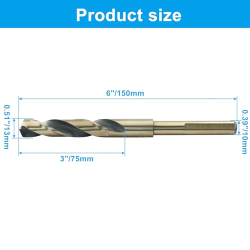 Bivethoi Reduced Shank Twist Drill Bits 13mm Black Nitride & Gold Titanium Coated High Speed Steel 4341 with 10mm Shank for Drilling Steel Plate - Image 3
