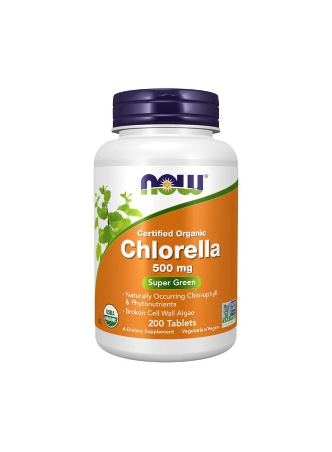 now Supplements, Organic Chlorella 500 mg with naturally occurring Chlorophyll, Beta-Carotene, mixed Carotenoids, Vitamin C, Iron and Protein, 200 Tablets - Image 1