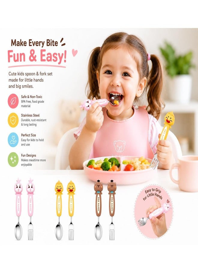 MaruHub Cute Kids Spoon Fork Set, 304 Stainless Steel Toddler Utensils with Silicone Cartoon Handle, BPA Free Baby Feeding Spoon and Fork for Boys Girls (Model 4) - Image 3
