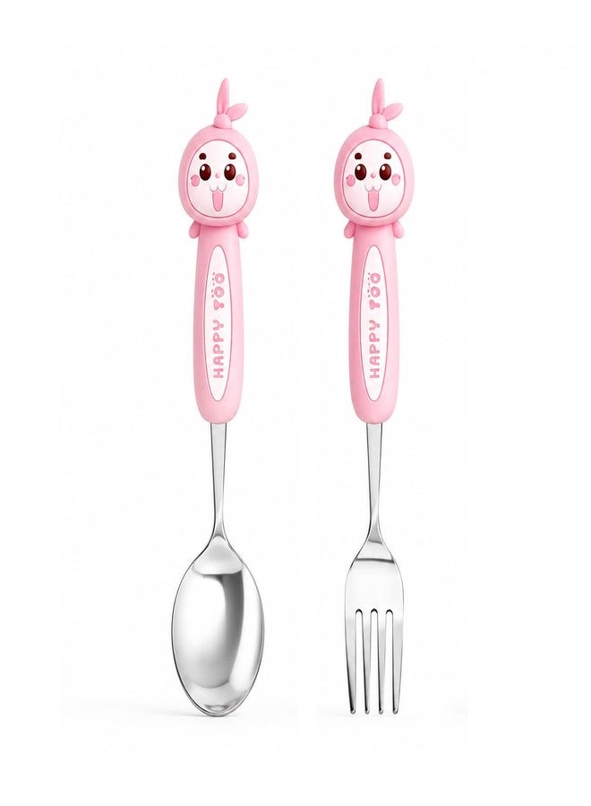 MaruHub Cute Kids Spoon Fork Set, 304 Stainless Steel Toddler Utensils with Silicone Cartoon Handle, BPA Free Baby Feeding Spoon and Fork for Boys Girls (Model 4) - Image 1