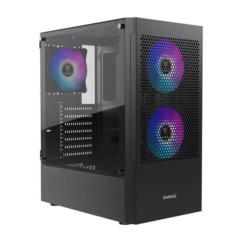 GAMDIAS GAMDIAS TALOS E3 MESH Gaming pc case, Mid-Tower ATX Case with Side Tempered Glass Panel and a Magnetic Dust Filter & 3 Built-in 120mm ARGB Fans, Tool-Free Installation, Mesh Front Panel  - Image 1