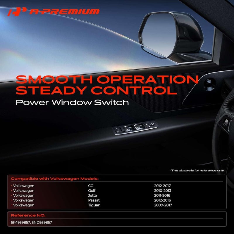 A-Premium Master Power Window Switch Compatible with Volkswagen Jetta 2011-2016, Golf 2010-2013, Tiguan 2009-2017, Passat 2012-2016, CC 2012-2017, Front Left Driver Side, Replace# 5K4959857, 5nd959857 - Image 2