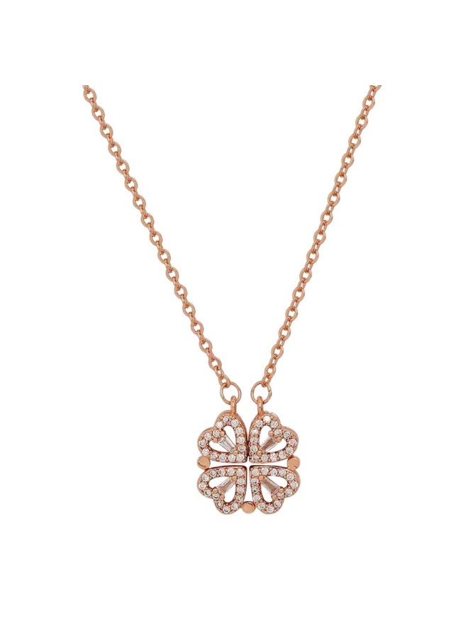 Salty Salty 2-Way Multi Wearing Magnetic Heart Clover Necklace for Women & Girls | Pendant Neck Chain| Aesthetic Jewellery | Diwali, Birthday, Anniversary & Special Occassion Gift | Everyday Wear - Image 4