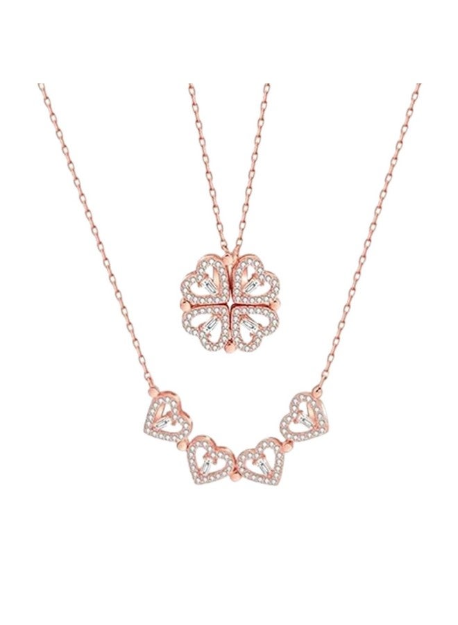 Salty Salty 2-Way Multi Wearing Magnetic Heart Clover Necklace for Women & Girls | Pendant Neck Chain| Aesthetic Jewellery | Diwali, Birthday, Anniversary & Special Occassion Gift | Everyday Wear - Image 1