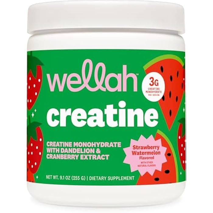Wellah Creatine for Women (50 Servings) Strawberry Watermelon - 3g of Creatine Monohydrate Powder with Dandelion & Cranberry Extract - Image 1