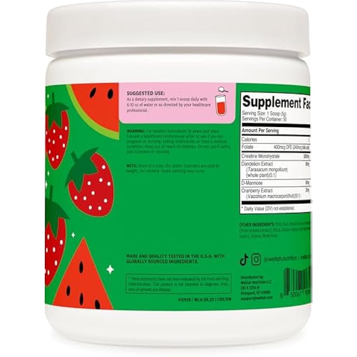 Wellah Creatine for Women (50 Servings) Strawberry Watermelon - 3g of Creatine Monohydrate Powder with Dandelion & Cranberry Extract - Image 3