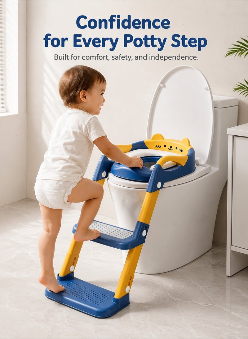 Kids Toilet Potty Training Seat with Ladder, Foldable Toddler Toilet Trainer with Soft Cushion, Adjustable Height and Anti-Slip Steps - Image 5