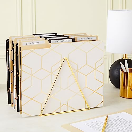 Paper Junkie مجموعة 12 من مجلدات الملفات الزخرفية الملونة بتصميم هندسي وورق ذهبي من بيبر جانكي، بحجم رسالة (9.5x11.5 بوصة) - مجلدات ملفات بقطع 1/3 للمكتب - مستلزمات مكتبية جمالية - Image 2