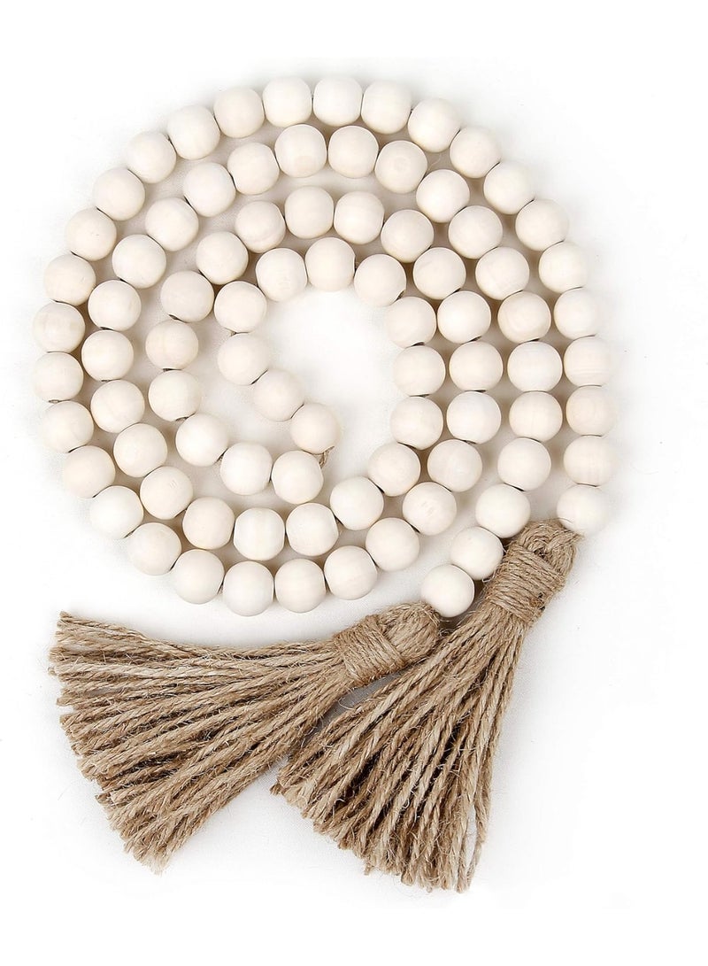 150 cm Wood Bead Garland with Tassels, Farmhouse Rustic Country Decor Prayer Boho Ramadan Eid Mubarak Wall Hanging Decoration (Nature) - Image 1