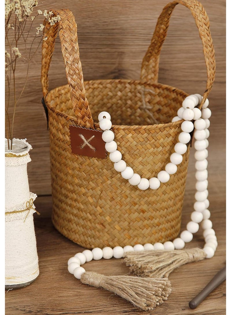 150 cm Wood Bead Garland with Tassels, Farmhouse Rustic Country Decor Prayer Boho Ramadan Eid Mubarak Wall Hanging Decoration (Nature) - Image 5