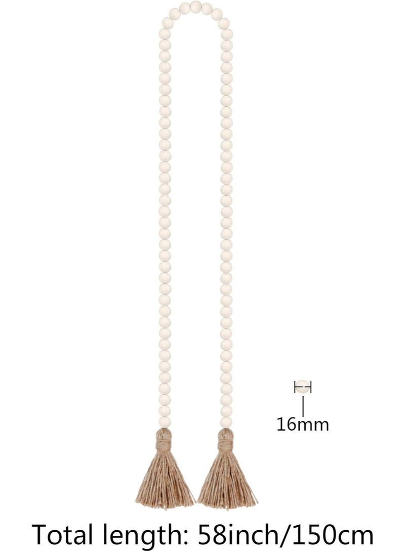 150 cm Wood Bead Garland with Tassels, Farmhouse Rustic Country Decor Prayer Boho Ramadan Eid Mubarak Wall Hanging Decoration (Nature) - Image 2