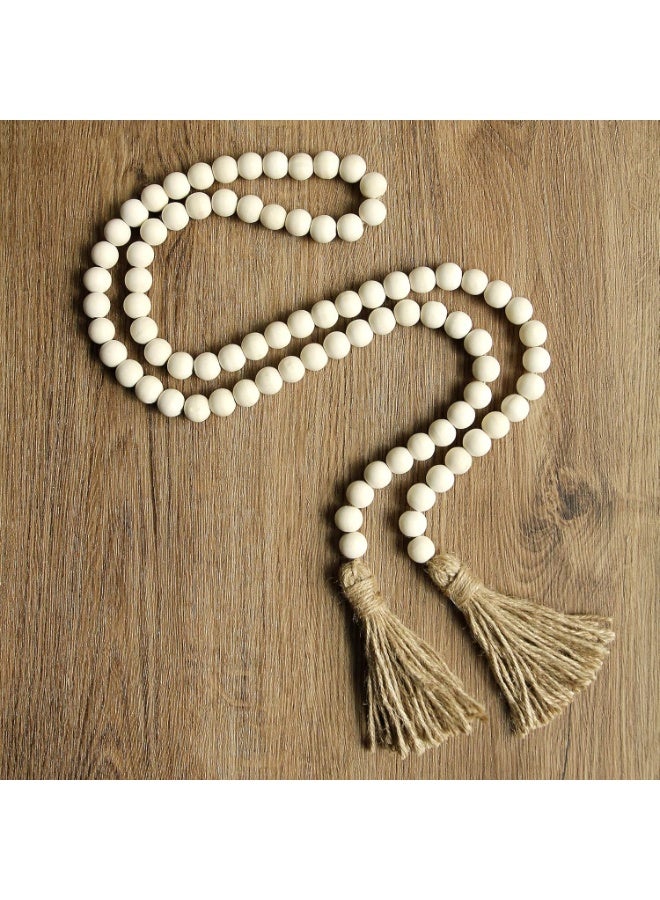 150 cm Wood Bead Garland with Tassels, Farmhouse Rustic Country Decor Prayer Boho Ramadan Eid Mubarak Wall Hanging Decoration (Nature) - Image 3
