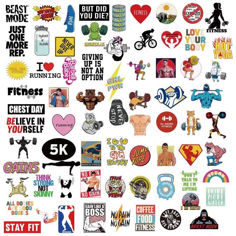 Jofony 100Pcs Fitness Stickers Cute Weightlifting Fitness Sport Vinyl Waterproof Decals For Gym Boys Water Bottle Laptop Birthday Party Gift Supplies Favors - Image 2