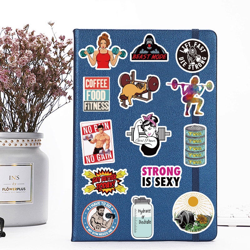 Jofony 100Pcs Fitness Stickers Cute Weightlifting Fitness Sport Vinyl Waterproof Decals For Gym Boys Water Bottle Laptop Birthday Party Gift Supplies Favors - Image 5