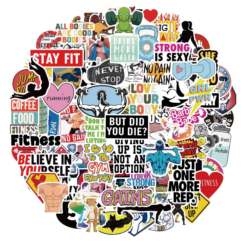 Jofony 100Pcs Fitness Stickers Cute Weightlifting Fitness Sport Vinyl Waterproof Decals For Gym Boys Water Bottle Laptop Birthday Party Gift Supplies Favors - Image 1