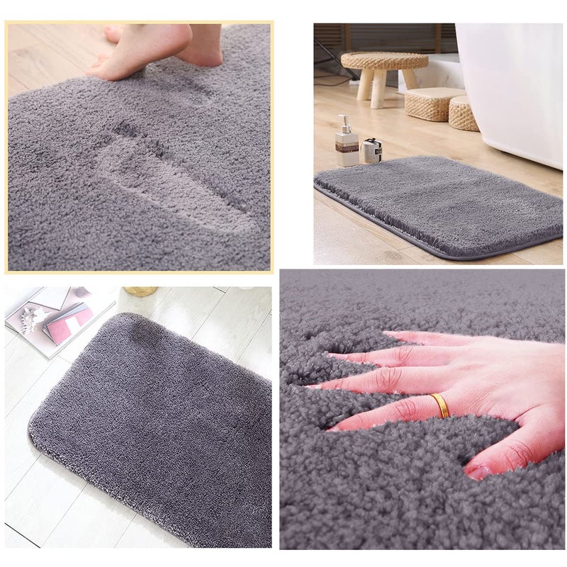 wolpin Anti-Slip Bath Mat (40 x 60 cm) Quick Water Absorbent Diatomite Door Mat Bathmat for Home, Kitchen, Soft & Fluffy Plush Microfiber Grey - Image 3