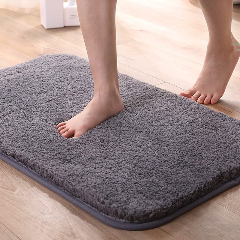 wolpin Anti-Slip Bath Mat (40 x 60 cm) Quick Water Absorbent Diatomite Door Mat Bathmat for Home, Kitchen, Soft & Fluffy Plush Microfiber Grey - Image 1