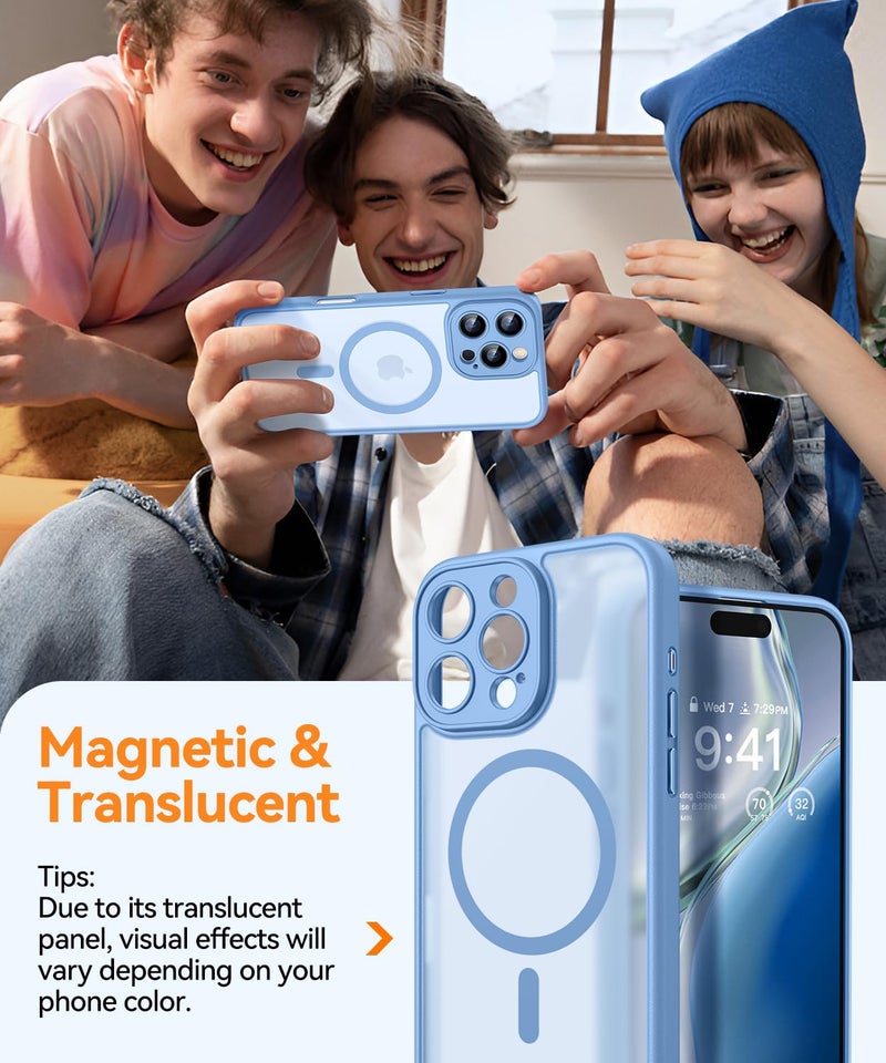 CANSHN Magnetic Compatible with iPhone 16 Pro Max Case, Upgraded [Full Camera Protection] [Compatible with Magsafe] [Translucent Matte] Shockproof Protective Phone Case Cover 6.9 Inch - Light Blue - Image 3