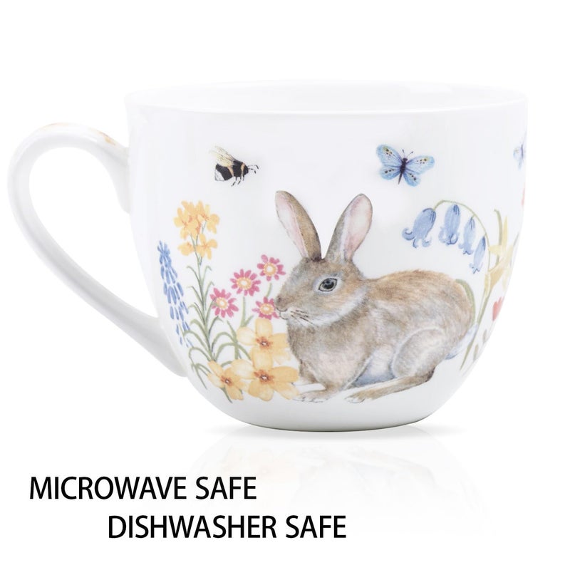 MFoffice 20 oz Easter Bunny Coffee Hug Mug, Spring Flowers & "Happy Days" Slogan, Premium Bone China Rabbit Tea Mug, Cute Easter Gift for Women, Family, Friends, Designed in England by Harvest Green Studio - Image 4