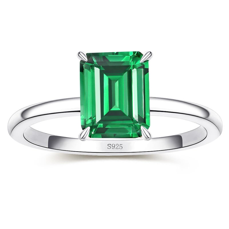 Yaresul 4CT Emerald Ring for Women Sterling Silver Square Emerald Engagement Ring May Birthstone Jewelry Green Solitaire Promise Wedding Band Size 8 - Image 1