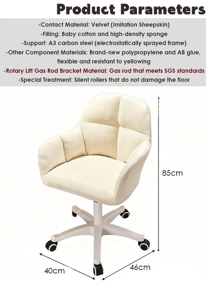 Aikenn Makeup Chair, Comfy Fluffy Swivel Modern Leisure Armchair with Wheels, Upholstered Fuzzy Height Adjustable for Teens Women Girls Elegant Home Office, White - Image 2