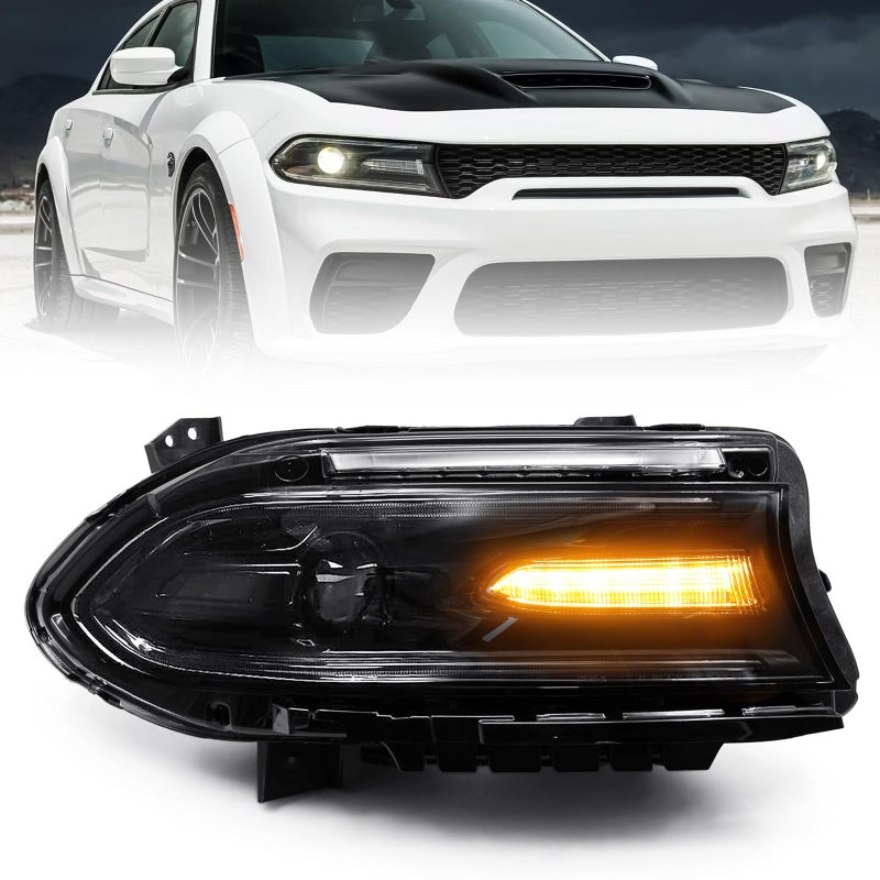 مجموعة مصابيح أمامية VLINCAR HID متوافقة مع دودج تشارجر 2015 2016 2017 2018 2019 2020 2021 نموذج XenonHID استبدال المصباح الجانبي الأيمن للراكب غير مناسب لنموذج الهالوجين