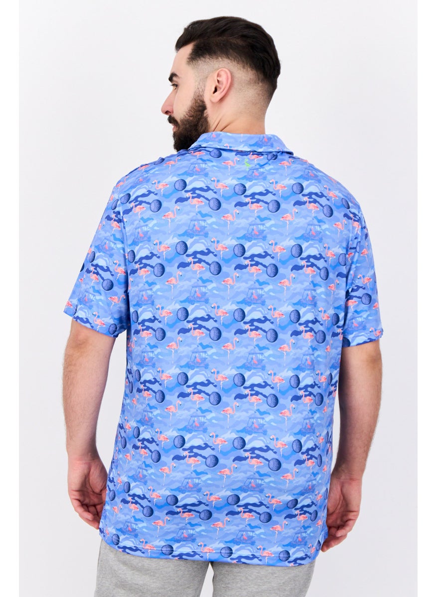 Tailorbyrd - Men Regular Fit Short Sleeve All Over Printed Polo Shirt, Blue - Image 1