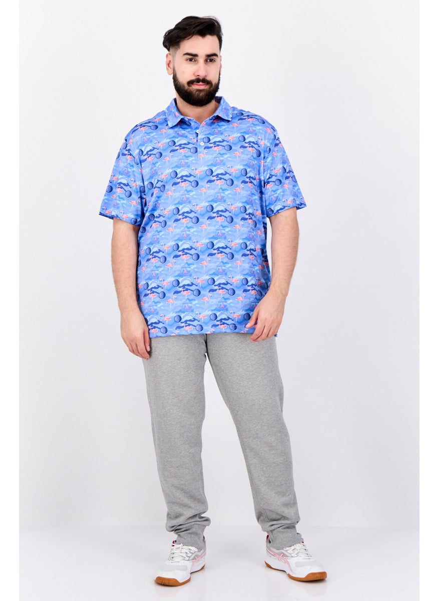 Tailorbyrd - Men Regular Fit Short Sleeve All Over Printed Polo Shirt, Blue - Image 1