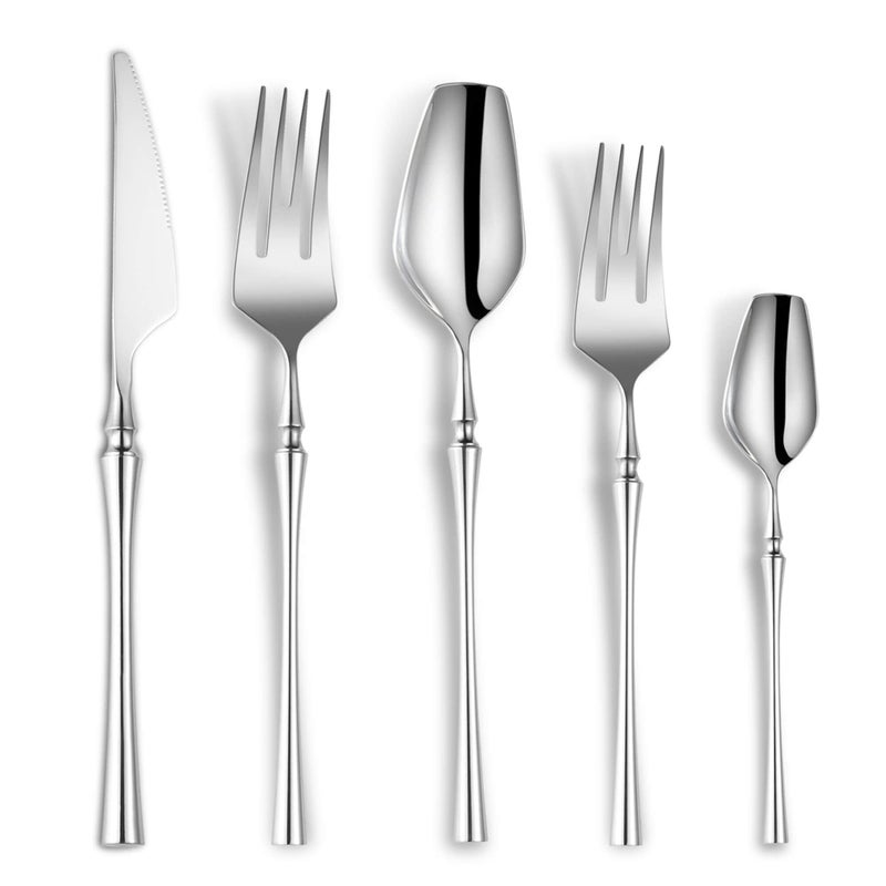 Lemeya 20Piece Silverware Set for 4Modern 1810 Stainless Steel Flatware SetUnique Rustic Cutlery Utensils SetSpoon and Fork Set for Home RestaurantWeddingMirror PolishedDishwasher Safe