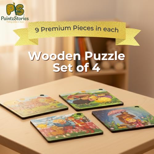 PAINTZSTORIES Rhymes & Stories Artistic Wooden Toy | Global Artists & Cultural Puzzles | Set of 4 Jigsaw Puzzles | 3+ Years | Educational Puzzle for Kids | Wooden Animal Puzzle | Size: 6x6 Inch - Image 2
