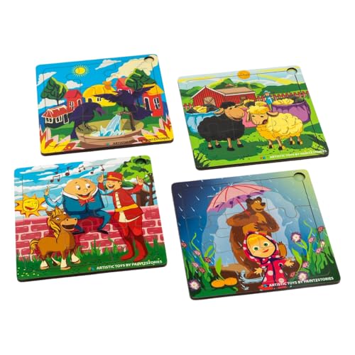 PAINTZSTORIES Rhymes & Stories Artistic Wooden Toy | Global Artists & Cultural Puzzles | Set of 4 Jigsaw Puzzles | 3+ Years | Educational Puzzle for Kids | Wooden Animal Puzzle | Size: 6x6 Inch - Image 1