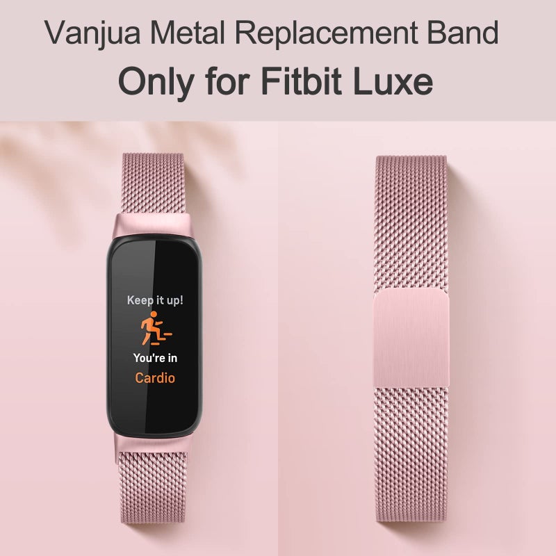 Vanjua Metal Band for Fitbit Luxe Bands Women Men, Stainless Steel Mesh Loop Adjustable Magnetic Wristband Replacement Strap Compatible with Fitbit Luxe Fitness and Wellness Tracker (Rose Pink) - Image 2