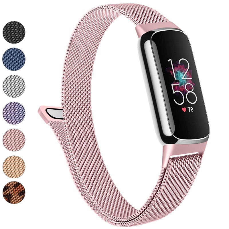 Vanjua Metal Band for Fitbit Luxe Bands Women Men, Stainless Steel Mesh Loop Adjustable Magnetic Wristband Replacement Strap Compatible with Fitbit Luxe Fitness and Wellness Tracker (Rose Pink) - Image 1
