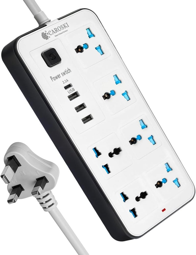 CAROSKI Extension Lead, 3M Universal Electric Extension Cord with 3 Pin Socket, Extension Cord with 6 Gang |3 USB Ports |1 Type-C Port,1 Year Warranty, 3 Meters Extension Power Cables for Home - Image 1