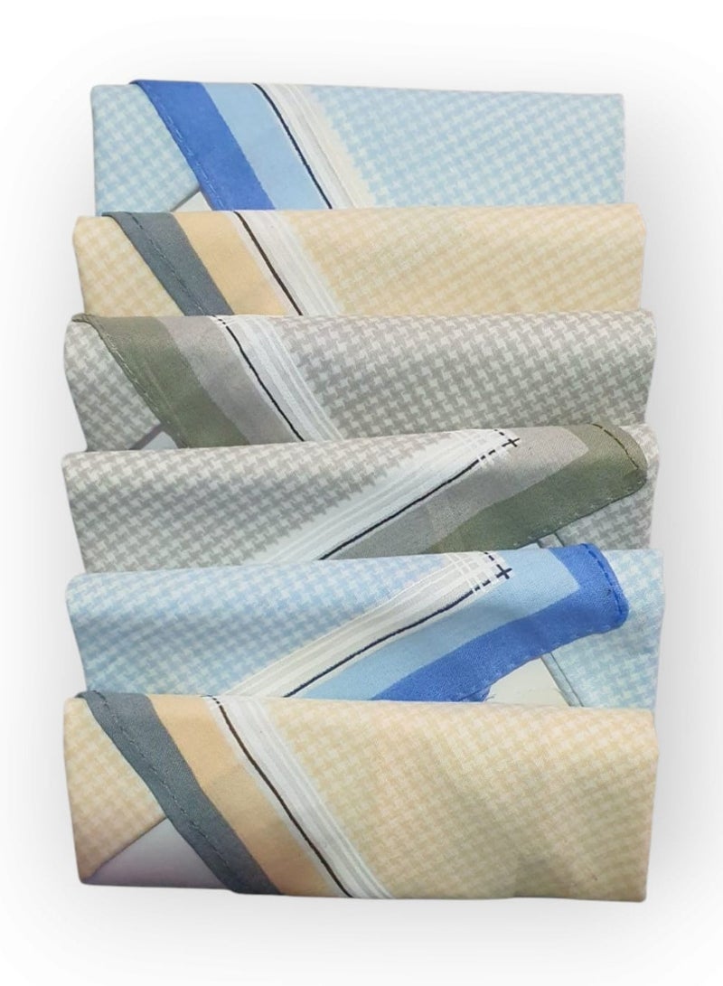 Set of 6 PC Light Colours Handkerchiefs 100% Soft Cotton Premium Collection Handkerchiefs Hanky for Men Emboss Design  - Image 1