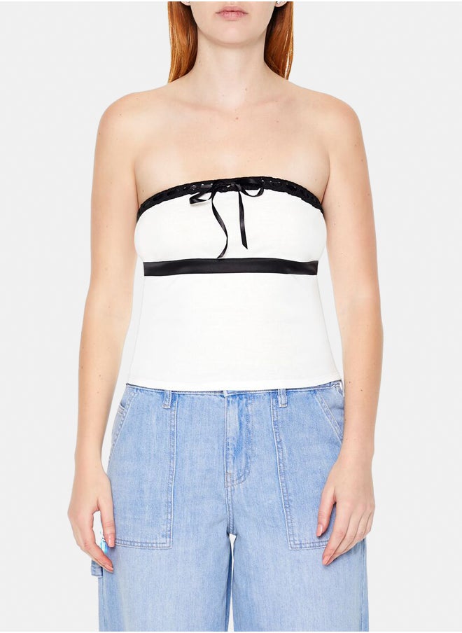 FOREVER 21 - Ribbon-Trim Bow Tube Top - Image 1