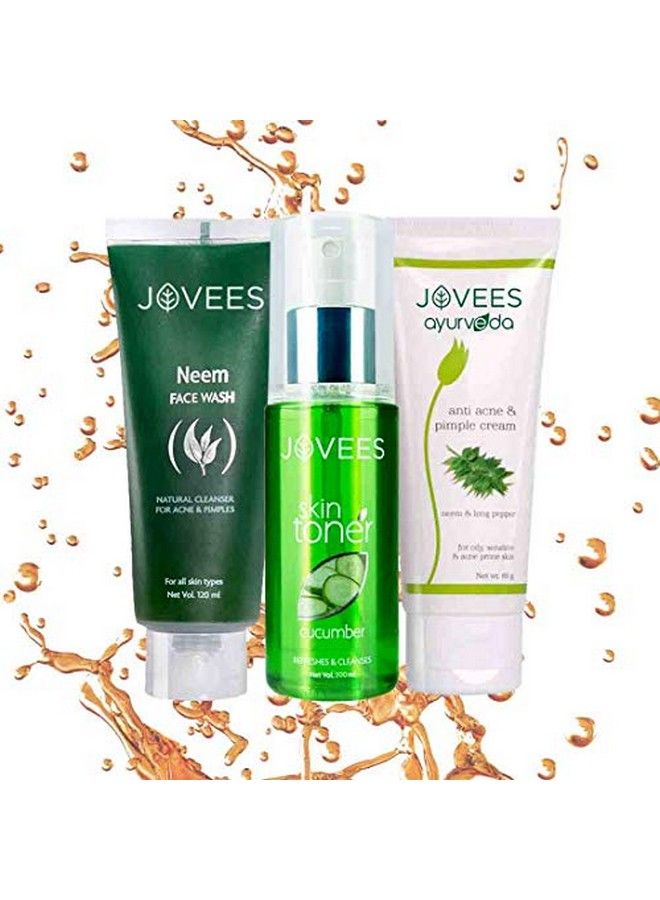 Jovees Acne Prone Skin Routine (Set Of 3) Neem Face Wash & Cucumber Toner And Anti Acne Pimple Cream - Image 2