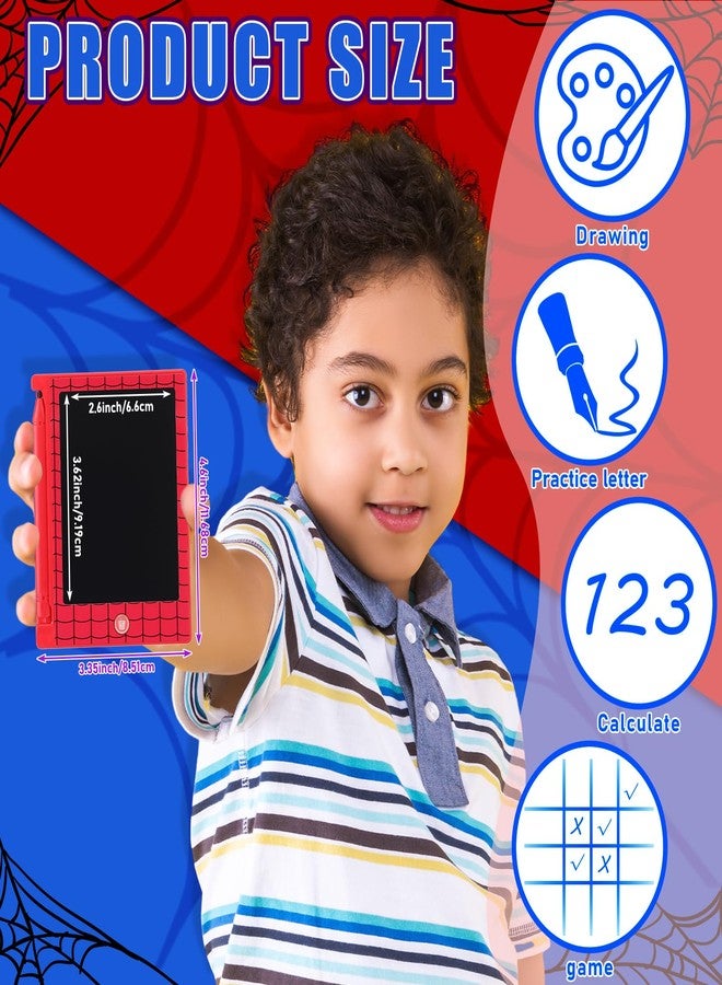 نيزيو مجموعة هدايا حفلات نيزيو على شكل شبكة عنكبوت (6 قطع)، لوحة كتابة LCD صغيرة للأطفال، لوحة رسم إلكترونية قابلة للمسح وإعادة الاستخدام بحجم 4.6 بوصة، مثالية لتزيين الحفلات ومستلزمات أعياد الميلاد. - Image 2