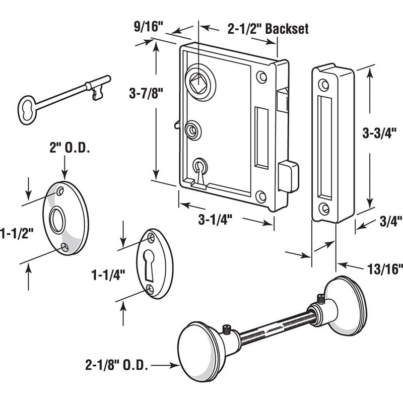 Prime-Line E 2437 Vertical Trim Vintage Lock Set â€“ Cast Steel, Brass Plated Knobs, Antique Skeleton Key Lock System â€“ 2-1/2â€ Backset, Surface Mounted, Right-Hand Swing-In Interior Doors (Single Pack) - Image 2