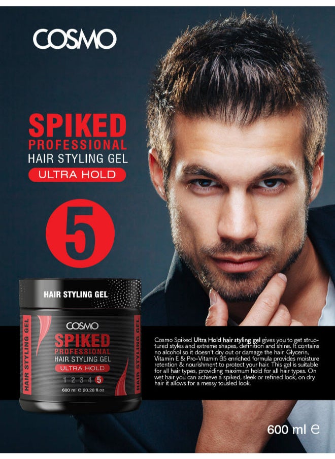 COSMO Ultra Hold Spiked Professional Hair Styling Gel For Men 600ML, Number 5  - Image 2