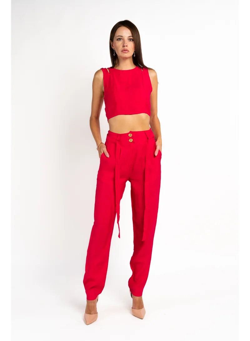 Fuschia Pink Crop Top and Pants Co-Ord Set