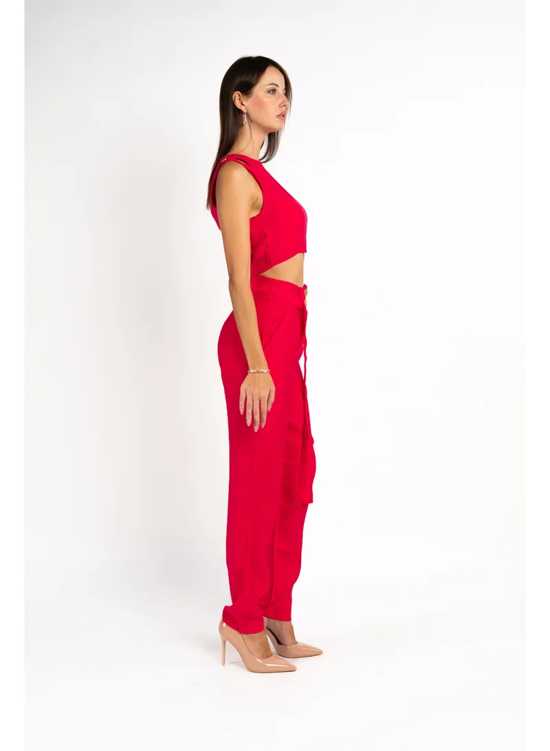 Fashonara  Fuschia Pink Crop Top and Pants Co-Ord Set for Women | Best Price UAE