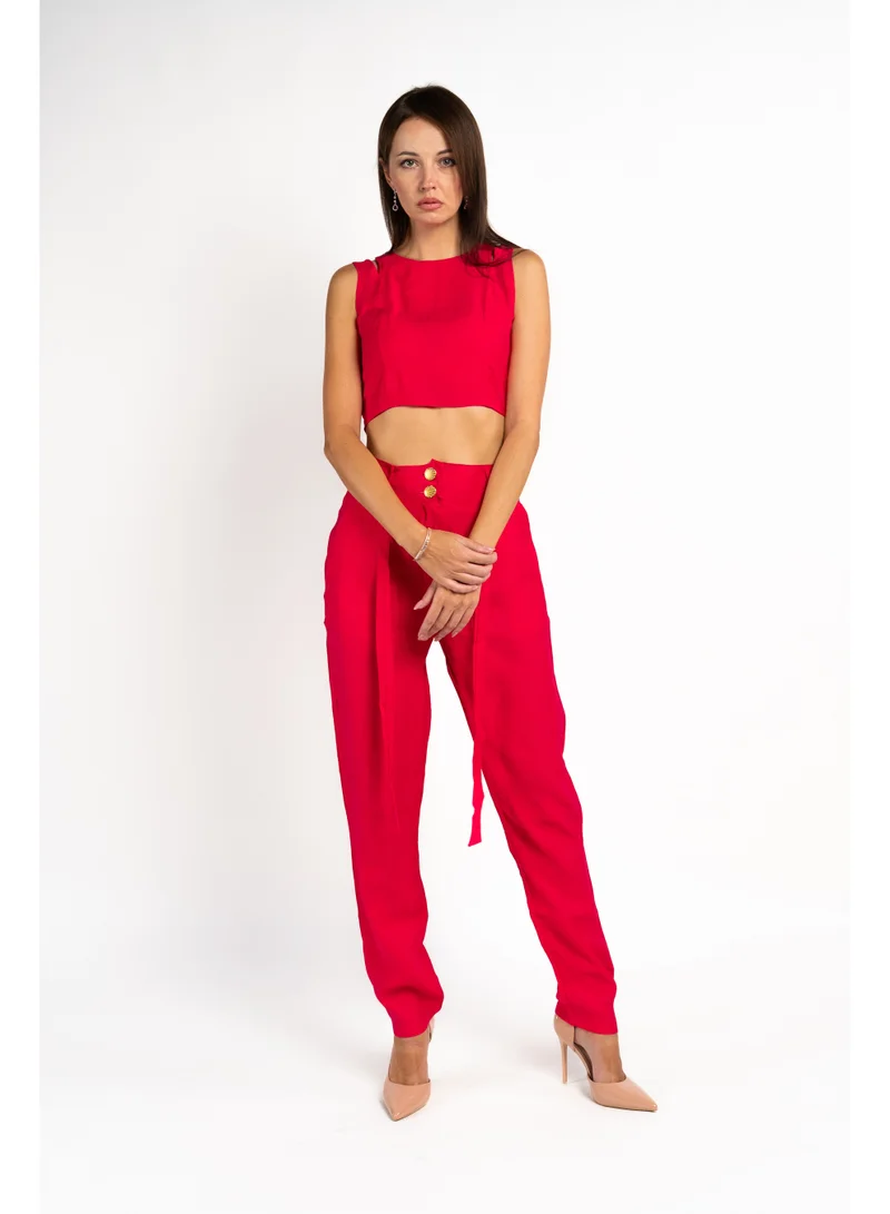 Fashonara  Fuschia Pink Crop Top and Pants Co-Ord Set for Women | Best Price UAE